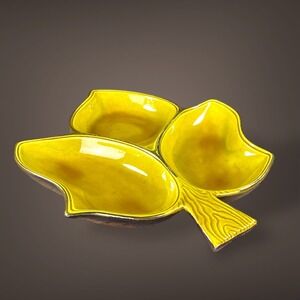 Treasure Craft‎ Ceramic Tray Brown Gold Leaf Design 1960s USA Vintage